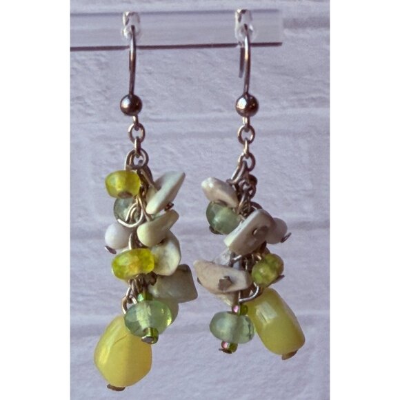 Y2K Chico’s Natural Stone Cluster Dangle Earrings Green Ivory Yellow Drop NOS - Picture 5 of 16